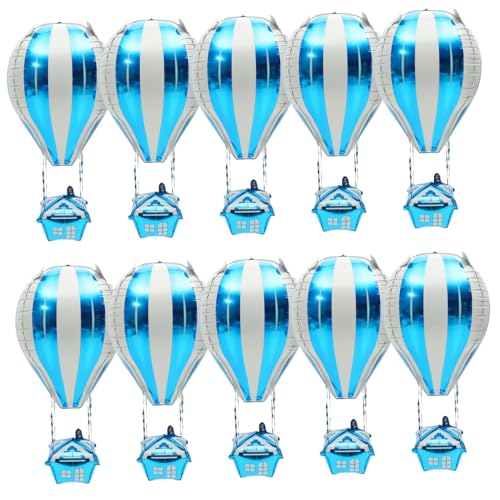 CVUTOVO 10 Stück Teiliges Aluminium Folienballons Heißluftballonform Große Blaue Geburtstagsdeko für Kinderparty Leichte Langlebige Partydekoration für Feiern und Besondere Anlässe von CVUTOVO