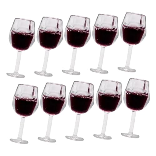 CVUTOVO 10 Stück Teiliges Miniatur Weinglas Tiefrot Micro Goblet Puppenhaus Dekoration Lebensmittelecht Realistisch Glatte Kompakt für Mini Küchen Food Play Props von CVUTOVO