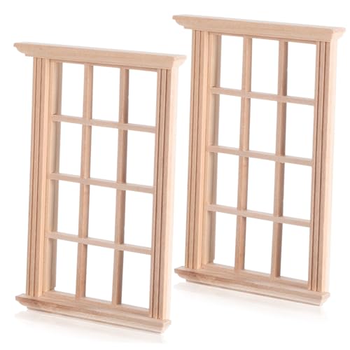 CVUTOVO 2 STK. Puppenhaus Fensterrahmen aus Birkenholz Miniatur Holzfenster für Puppenhaus Möbel Realistische Details Naturbelassen zum Bemalen Zubehör von CVUTOVO