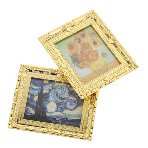 CVUTOVO 2 Stück Miniatur Haus Ölgemälde Dekorative Malerei für Puppenhaus Zubehör Resingemälde mit Goldenen Kreative Miniaturgestaltung für Kunstvolle Innenräume von CVUTOVO
