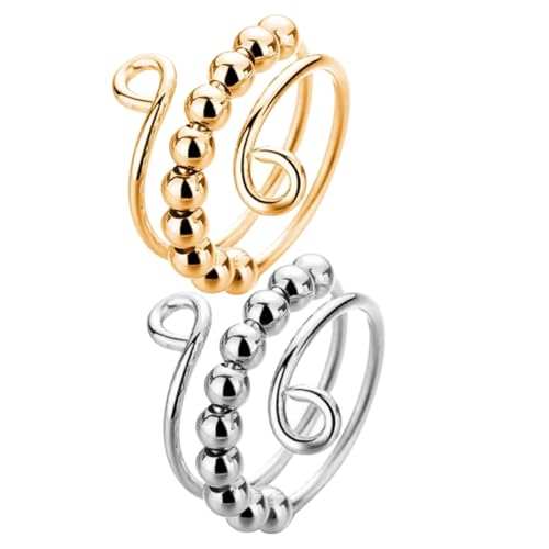 CVUTOVO 2 Stück Wear Resistant Anxiety Accessory Ring Dekorativer Finger Drehring mit Glatten Perlen zur Stressreduktion Schmuck für Erwachsene und Frauen zur Beruhigung und Entspannung CVUTOVO 2 Stück Wear Resistant Anxiety Accessory Ring Dekorativer Finger Drehring mit Glatten Perlen zur Stressreduktion Schmuck für Erwachsene und Frauen zur Beruhigung und Entspannung von CVUTOVO