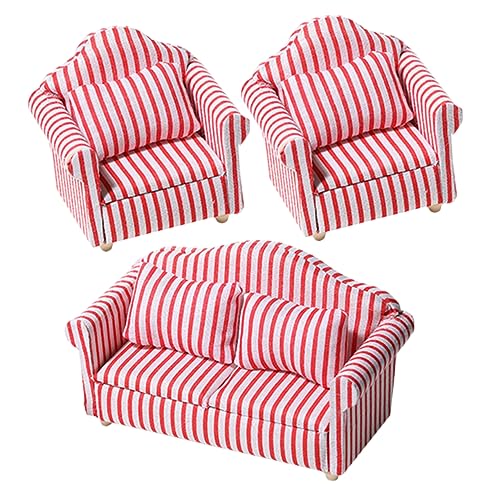 CVUTOVO 3 Stück Miniatur Sofa Set Set Streifen Puppenhaus Möbel Detailreiche Mini Couch und Sessel Figuren für Weihnachten und Wohnkultur CVUTOVO 3 Stück Miniatur Sofa Set Set Streifen Puppenhaus Möbel Detailreiche Mini Couch und Sessel Figuren für Weihnachten und Wohnkultur von CVUTOVO