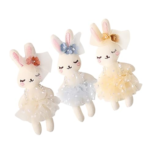 CVUTOVO 3 Stück Teiliges Plüsch Kaninchen mit Baumwollfüllung Handgefertigte DIY Deko und Bekleidungszubehör Niedliche Hasenfiguren in Gelb und Schiefergrau für Bastelprojekte und von CVUTOVO