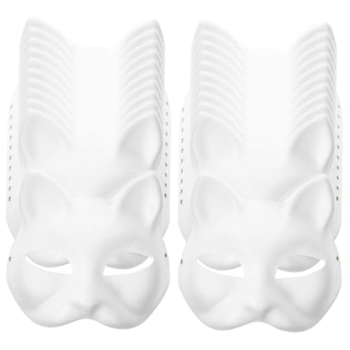 CVUTOVO 30Stücke DIY Katzenmasken Leere Handbemalte Masken für Halloween Kreative Malerei und Maskerade für Bastelprojekte mit Elastischem Band von CVUTOVO