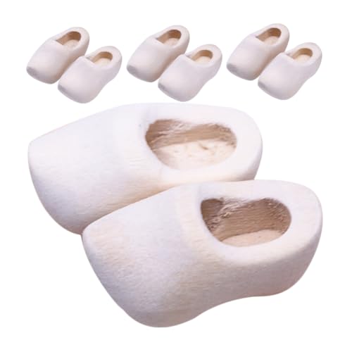 CVUTOVO 4 Paare Mini Holzschuhe zum Basteln Unlackierte Miniatur Holzklompen für Puppenhaus-Dekoration DIY Blank Wooden Shoes Kreative Schlüsselanhänger Zubehör von CVUTOVO