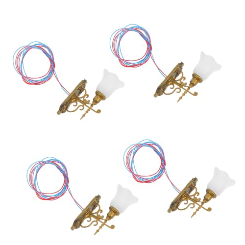 CVUTOVO 4 Stück Miniatur Wandlampen Goldene Dekorationsleuchten für Puppenhäuser Miniatur Gartenmodell und Sandtisch Zubehör mit Warmweißem Licht von CVUTOVO
