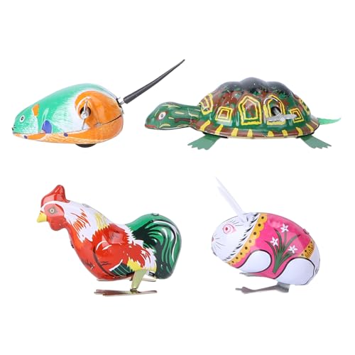 CVUTOVO 4 Stück Teiliges Klassisches Blechtiere Aufziehspielzeug Sicherer Mechanischer Spaß für Dekoratives Nostalgisches Wind Up für Kinderzimmer und Eltern Junge Mädchen Aktivitäten von CVUTOVO