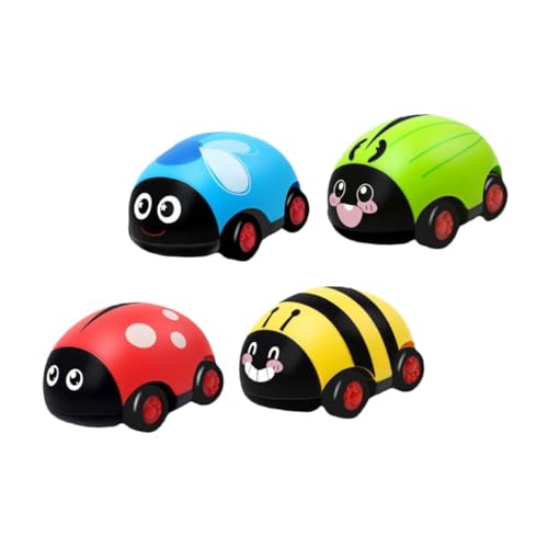 CVUTOVO 4 Stück Teiliges Marienkäfer Spielzeugauto Rückziehbare Inertia Fahrzeuge aus Sicherem Fördert Kreativität und Orientierung für Vorschulkinder und Draußen Zufällige Farbe von CVUTOVO