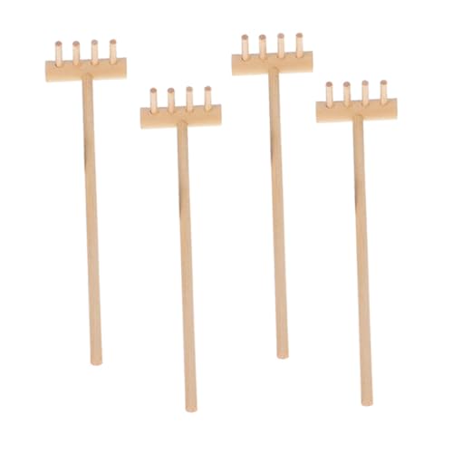 CVUTOVO 4 Stück Teiliges Mini Holzrechen für Sandtisch Sandspielzeug Gartenwerkzeug für Tischdekoration Vielseitig Einsetzbar Handliche Miniatur Rechen für Sandkasten und Garten von CVUTOVO