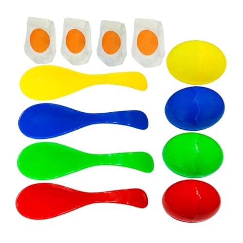 CVUTOVO 4Sätze Buntes Eierspielzeug für Teiliges Balance Löffel Set für Outdoor Partyspiele Geschicklichkeitsentwicklung Interaktive Spiele für Jungen und Mädchen von CVUTOVO