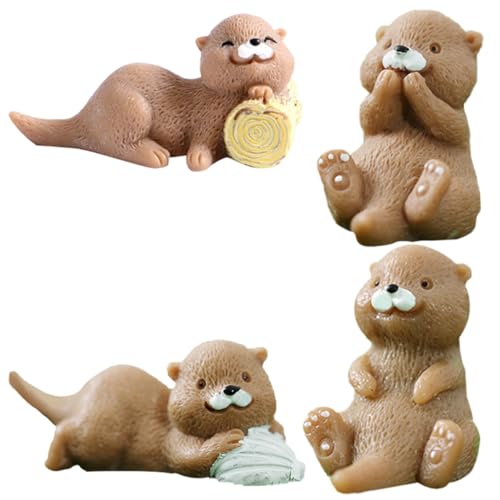 CVUTOVO 4Stücke Miniatur Otter Figuren Harz Otter Dekorationen für Mikrolandschaften Kreative Gartenornamente Lebensechte Designs für Balkon und Rasen von CVUTOVO