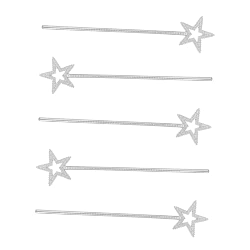 CVUTOVO 5 Stück Teiliges Pentagramm Zauberruten aus Kunststoff Silberne Sternform Leichte Party Bühnenrequisiten für Mädchen als Geschenk und Dekoration für Kinderfeiern von CVUTOVO