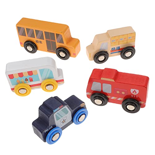 CVUTOVO 5Stücke Mini Holzauto für Teiliges Kognitives aus Holz Tragbare Fahrzeuge für Jungen und Mädchen Kreativität und Sozialer Interaktion von CVUTOVO