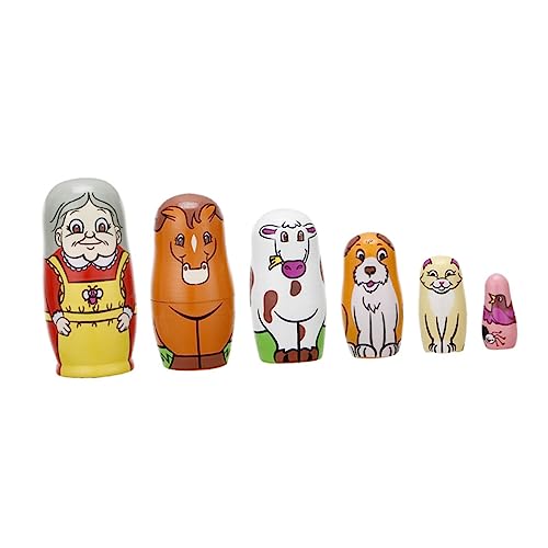 CVUTOVO 6 Stück Teiliges Puppenset aus Holz Kreatives Nesting Toy mit Großmutter Muster für Mädchen und Dekoration für Zuhause von CVUTOVO