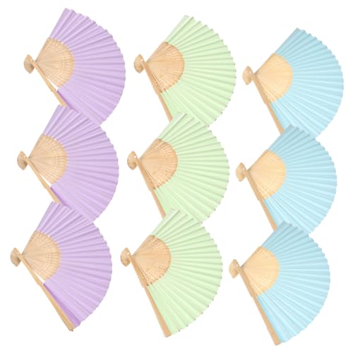 CVUTOVO 9 Stück Teiliges Set Diy Faltfächer aus Papier für Dekorative Faltbare Fächer für Malen Handarbeit und Kreative Projekte Leicht und Tragbar Farblich Sortiert Hellblau Hellgrün von CVUTOVO