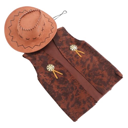 CVUTOVO Cowboy Kostüm Zubehör Set für Herren Brauner Western Hut Xl Jeansjacke für Halloween und Karneval für Themenpartys und Maskeraden von CVUTOVO