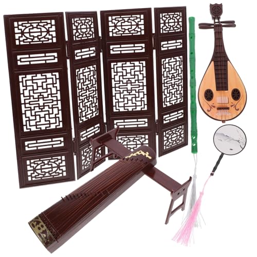CVUTOVO Dekorativer Miniatur Instrumenten für Puppenhaus Chinesische Zither Pipa und Fächer als Stilvolle Wohnaccessoires für Kreative Gestaltung von CVUTOVO