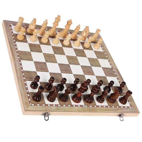 CVUTOVO Faltbares Holz Schachset Internationales Schach und Dame Spiel mit Aufbewahrungsbox Tragbares Schachbrett für Training und Freizeitspiele von CVUTOVO