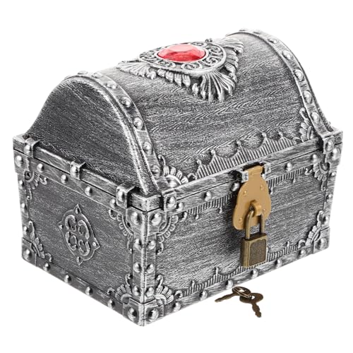 CVUTOVO Kleine Schatztruhe Aus Plastik Piratenschatzkiste Mit Schloss Und Schlüssel Für Spielzeug Und Persönliche Gegenstände Vintage-Box Für Aufbewahrung von CVUTOVO