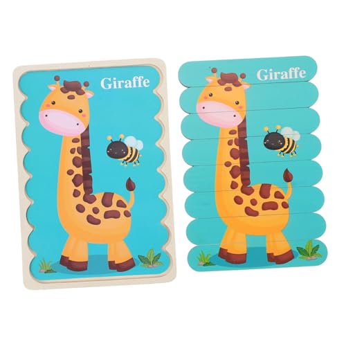 CVUTOVO Lernspielzeug Holzpuzzle Montessori Pädagogisches für Kleinkinder Doppelseitiges Tiermotiv Puzzle mit Zebra Giraffe Fördert Kreativität und Logisches Denken von CVUTOVO