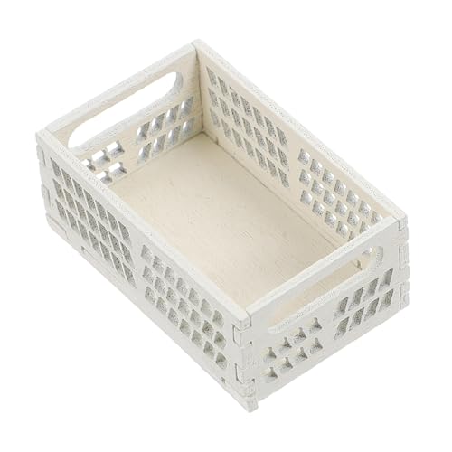 CVUTOVO Miniatur Aufbewahrungskorb für Puppenhaus Holzrahmen Lagerkiste Cremefarbe für DIY Mikro Szenen Dekoration für Miniatur Häuser und Kreative Projekte von CVUTOVO