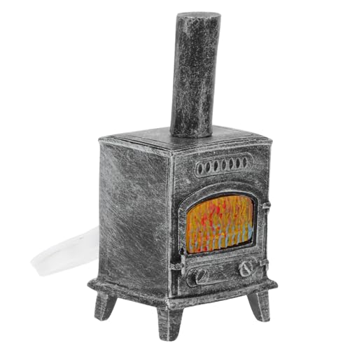 CVUTOVO Miniatur Kamin Modell aus Resin mit Licht Detailgetreue Puppenmöbel Deko für Puppenhaus und Micro Landschaft Schwarz Langlebig Leicht und Vielseitig Einsetzbar von CVUTOVO