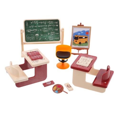 CVUTOVO Miniatur Klassenzimmer Set Realistische Miniatur Schulzubehör Tragbares Puppenhaus Zubehör für DIY Mikro Landschaft Leicht Multifunktional als Desktop und Fotorequisite von CVUTOVO