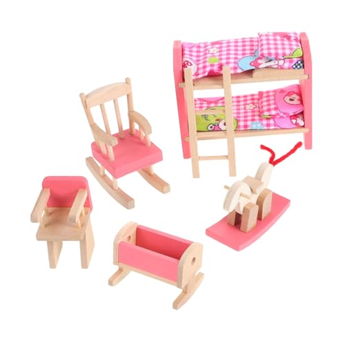 CVUTOVO Miniatur Puppenbett mit Treppe Vintage Europäischer Stil Realistische Detailgetreue Holz Puppenhausmöbel für Puppenhaus Schlafzimmer Zubehör von CVUTOVO