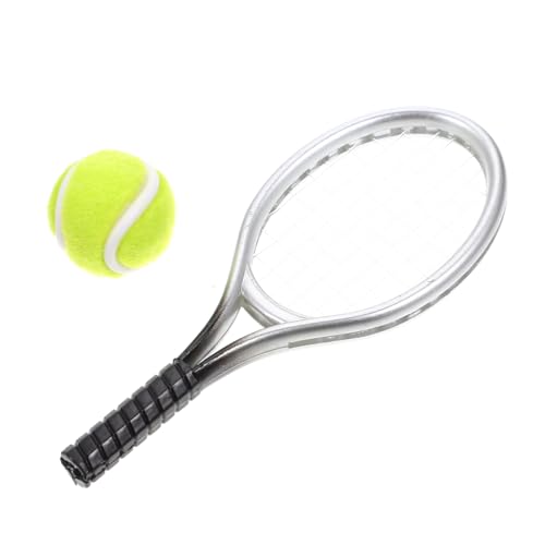 CVUTOVO Miniatur Tennis aus Miniatur Tennisschläger und Ball Dekoration für Puppenhaus Leichtes Tragbares Mini Haus DIY Zubehör Realistisches Mini Sportspielzeug von CVUTOVO