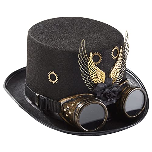CVZJ Modischer Zylinder, Steampunk-Hut, Halloween-Hut mit Ausrüstung, Brille, Hut, Zylinderhut für Maskeraden, Party, Woll/Filz CVZJ Modischer Zylinder, Steampunk-Hut, Halloween-Hut mit Ausrüstung, Brille, Hut, Zylinderhut für Maskeraden, Party, Woll/Filz von CVZJ