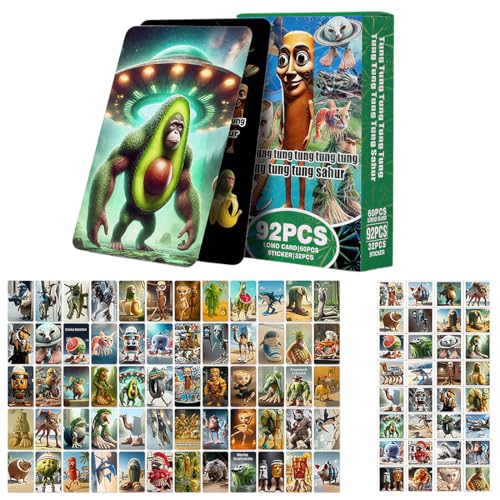 1 Satz Italian Brainrot Sammelkartenset – 60 einzigartige Karten & 32 Sticker, psychedelisches Kartenspiel mit besonderen Charakteren, Kinder, Jugendliche, Feste und Partys von CWED