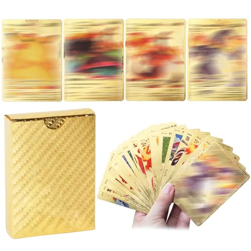 CWED 55-teiliges goldenes Sammelkarten Set, Anime seltene Vstar-Vmax-Karten, Geburtstagsgeschenk für Anime-Fans (Gold,Deutsche Version) von CWED