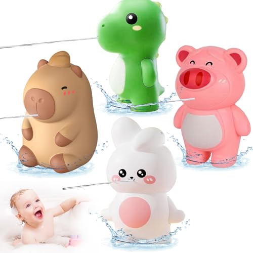 Badewannenspielzeug, 4 Stück Badespielzeug Baby mit Aufbewahrungstasche, Badewanne Spielzeug Spritztiere, von CWENDANER