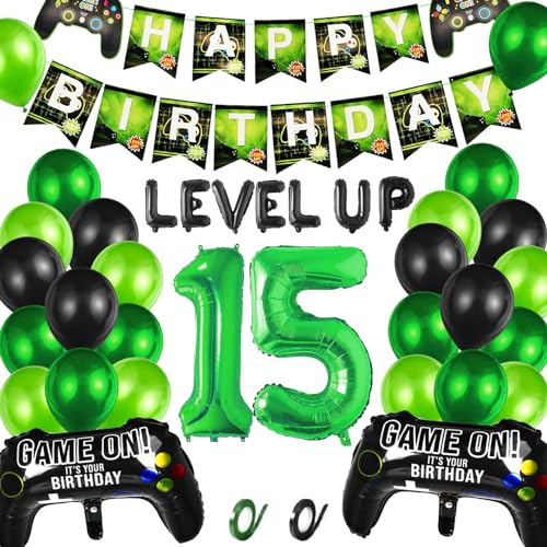 Videospiel 15. Geburtstag Dekorationen, 15. Jahr Jungen Videospiel Grün Luftballon Geburstag Deko mit Banner, 15. Gamer Geburtstag Dekoration Zubehör Set, für Kinder Videospiel Thema Party Zubehör Videospiel 15. Geburtstag Dekorationen, 15. Jahr Jungen Videospiel Grün Luftballon Geburstag Deko mit Banner, 15. Gamer Geburtstag Dekoration Zubehör Set, für Kinder Videospiel Thema Party Zubehör von CWENDANER