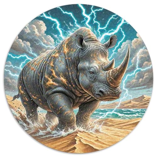 Black Rhinoceros 1000 Teile Rundes Einzigartige Kreative Puzzle Spielzeug Puzzle Für Erwachsene 1000pcs (67.5x67.5cm) von CWHSDPRUF