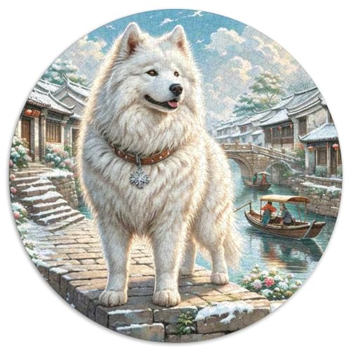 Samoyed Dog 1000 Teile Rundes Unregelmäßige Klassisches Puzzle Spielzeug Puzzle Für Erwachsene 1000pcs (67.5x67.5cm) von CWHSDPRUF