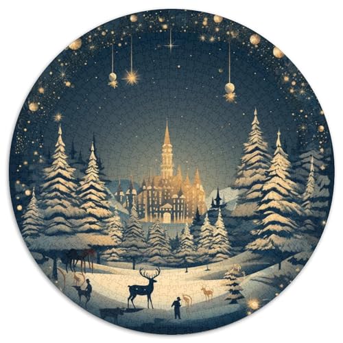 Snowy Christmas Happy New Year 1000 Teile Circular Puzzles Einzigartige Kreative Rund Stressabbau-Spielzeug Puzzle Für Erwachsene Und Kinder 1000pcs (67.5x67.5cm) von CWHSDPRUF
