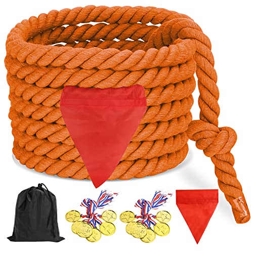 CWLAKON Tauziehen Seilspiel, Outdoor Spiele Gartenspiele für Kinder Erwachsene, Medaillen für Kindergeburtstag Spiele (Orange, 18m) von CWLAKON