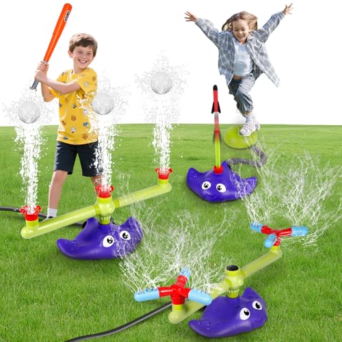 CWLAKON 4-in-1 Wasser-Sprinkler Baseball & Raketenstart für Kinder, Outdoor Sommer Wasserspielzeug mit 3 Düsen, 2 360° Sprinkler, 3 Raketen, Garten Pool Strandspiele für Jungen Mädchen ab 3-12 Jahren CWLAKON 4-in-1 Wasser-Sprinkler Baseball & Raketenstart für Kinder, Outdoor Sommer Wasserspielzeug mit 3 Düsen, 2 360° Sprinkler, 3 Raketen, Garten Pool Strandspiele für Jungen Mädchen ab 3-12 Jahren von CWLAKON