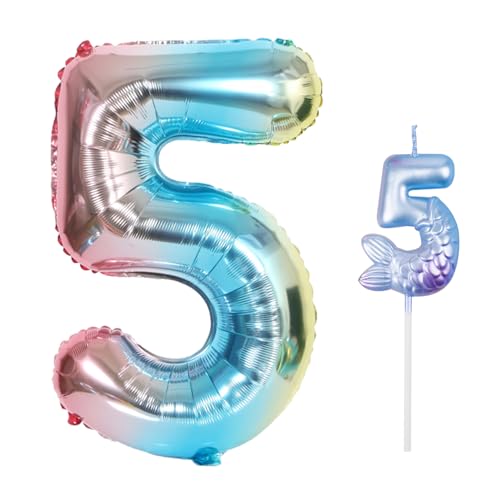 1 Kerze Mit Der Zahl 5, 1 Luftballon Mit Der Zahl 5, Partydekorationen Für Meerjungfrauen, Geburtstagskerzen Mit Fischschwanz, Geburtstagsdekorationen Für Mädchen 1 Kerze Mit Der Zahl 5, 1 Luftballon Mit Der Zahl 5, Partydekorationen Für Meerjungfrauen, Geburtstagskerzen Mit Fischschwanz, Geburtstagsdekorationen Für Mädchen von CWPFVQA