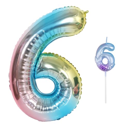 1 Kerze Mit Der Zahl 6, 1 Luftballon Mit Der Zahl 6, Dekorationskerze Zum 6. Geburtstag, Meerjungfrauen-Partydekorationen, Geburtstagsdekorationswerkzeuge 1 Kerze Mit Der Zahl 6, 1 Luftballon Mit Der Zahl 6, Dekorationskerze Zum 6. Geburtstag, Meerjungfrauen-Partydekorationen, Geburtstagsdekorationswerkzeuge von CWPFVQA