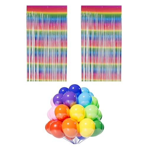 2 Stück Regenseide-Dekovorhänge, 20 Stück Luftballons, Quastenvorhänge, Farbverlauf-Regenbogen-Streamer-Vorhänge, Metallfolien-Dekovorhänge, Geeignet Für Türen, Fenster Und Partydekorationen 2 Stück Regenseide-Dekovorhänge, 20 Stück Luftballons, Quastenvorhänge, Farbverlauf-Regenbogen-Streamer-Vorhänge, Metallfolien-Dekovorhänge, Geeignet Für Türen, Fenster Und Partydekorationen von CWPFVQA