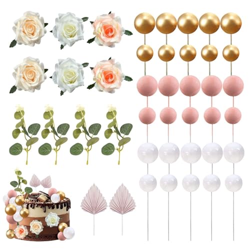 42 Stück Rosa Rose Kuchendekoration, Kuchendekorationsset, Blumenkuchendekoration, Geburtstagskucheneinsatz, Hochzeitsblumenkuchendekoration 42 Stück Rosa Rose Kuchendekoration, Kuchendekorationsset, Blumenkuchendekoration, Geburtstagskucheneinsatz, Hochzeitsblumenkuchendekoration von CWPFVQA