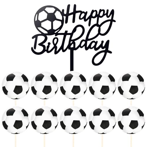 CWPFVQA 1 Stück Geburtstagskuchen-Dekorationseinsatz Und 10 Stück Fußball-Dekorationseinsatz, Fußball-Element-Dekoration, Kreative Kuchendekoration, Backdekoration, Partyzubehör CWPFVQA 1 Stück Geburtstagskuchen-Dekorationseinsatz Und 10 Stück Fußball-Dekorationseinsatz, Fußball-Element-Dekoration, Kreative Kuchendekoration, Backdekoration, Partyzubehör von CWPFVQA