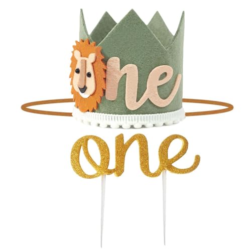 CWPFVQA 1 Stück Löwe-Krone Zum Ersten Geburtstag Mit 1 Stück „One“-Kucheneinsatz, Erste Geburtstagsdekoration, Niedliche Filzkrone, Foto-Requisiten-Tiara, Dschungel-Party-Dekoration CWPFVQA 1 Stück Löwe-Krone Zum Ersten Geburtstag Mit 1 Stück „One“-Kucheneinsatz, Erste Geburtstagsdekoration, Niedliche Filzkrone, Foto-Requisiten-Tiara, Dschungel-Party-Dekoration von CWPFVQA