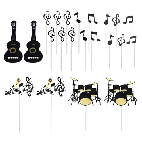 CWPFVQA 25-Teiliges Geburtstags-Kuchenaufsatz-Set, Musik-Kuchenaufsatz, Rock-Instrument-Party-Dekorationen, Gitarren-Geburtstagsparty-Zubehör Für Sänger-Themenparty CWPFVQA 25-Teiliges Geburtstags-Kuchenaufsatz-Set, Musik-Kuchenaufsatz, Rock-Instrument-Party-Dekorationen, Gitarren-Geburtstagsparty-Zubehör Für Sänger-Themenparty von CWPFVQA