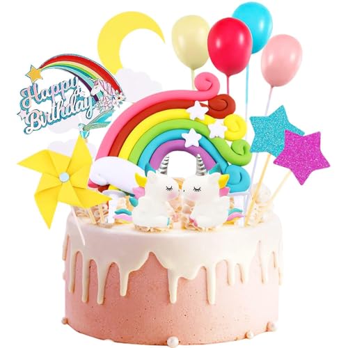 CWPFVQA 32 Stück Regenbogen-Geburtstagsdekorationen, Süße Kuchendekorationen, Kinder-Kuchenzubehör, Back-Dessert-Dekorationen, Mädchen-Kuchendekorationen, Kuchenaufsatz CWPFVQA 32 Stück Regenbogen-Geburtstagsdekorationen, Süße Kuchendekorationen, Kinder-Kuchenzubehör, Back-Dessert-Dekorationen, Mädchen-Kuchendekorationen, Kuchenaufsatz von CWPFVQA