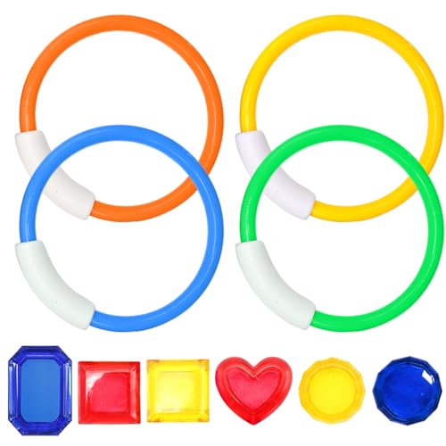 CWPFVQA 4 Stück Bunte Tauchringe, 6 Stück Tauchedelsteine, Tauchringspielzeug, Schwimmbecken-Trainingsringe, Taucharmbänder, Kinderbeckenspielzeug CWPFVQA 4 Stück Bunte Tauchringe, 6 Stück Tauchedelsteine, Tauchringspielzeug, Schwimmbecken-Trainingsringe, Taucharmbänder, Kinderbeckenspielzeug von CWPFVQA