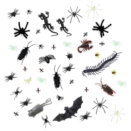 CWWYQ Halloween-Spinnen aus Kunststoff, realistische weiße schwarze Spinnen, Skorpione, Tausendfüßler, Geckos, Kakerlaken, Spinnen, gefälschte Käfer für Halloween-Partys, Trick-Witz-Dekoration, 44 von CWWYQ