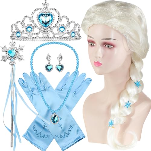 CXAFQ 6 Stück Meerjungfrau Anzug, einschließlich rote Perücke, Krone, Handschuhe, Halskette, kleine Meerjungfrau Geschenke, Meerjungfrau Tasche Schmuck Geschenk-Kit, Kinder Cosplay Ostern Geschenk von CXAFQ